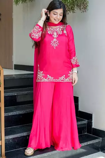 Pink color natural crepe beautiful partywear dress for girls