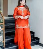 Orange color natural crepe fabric beautiful partywear dress for girls