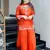 Orange color natural crepe fabric beautiful partywear dress for girls