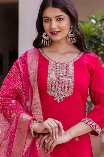 Pink color viscose chanderi beautiful partywear dress for girls