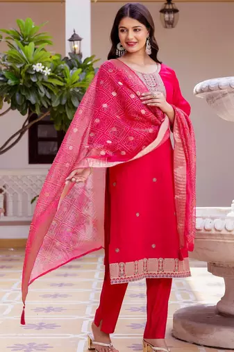 Pink color viscose chanderi beautiful partywear dress for girls