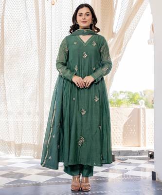 Green color chanderi beautiful partywear dress for girls 2