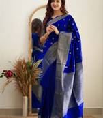 Blue soft silk blend banarasi jacuard work designer saree with blouse