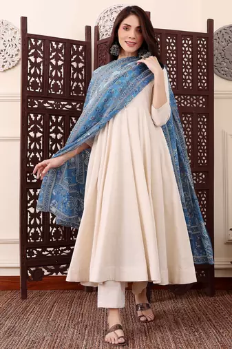 Off white color chanderi fabric beautiful partywear dress for girls