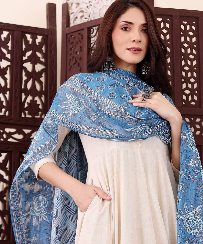 Off white color chanderi fabric beautiful partywear dress for girls