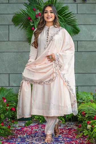 Off white color muslin fabric beautiful partywear dress for girls