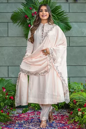 Off white color muslin fabric beautiful partywear dress for girls