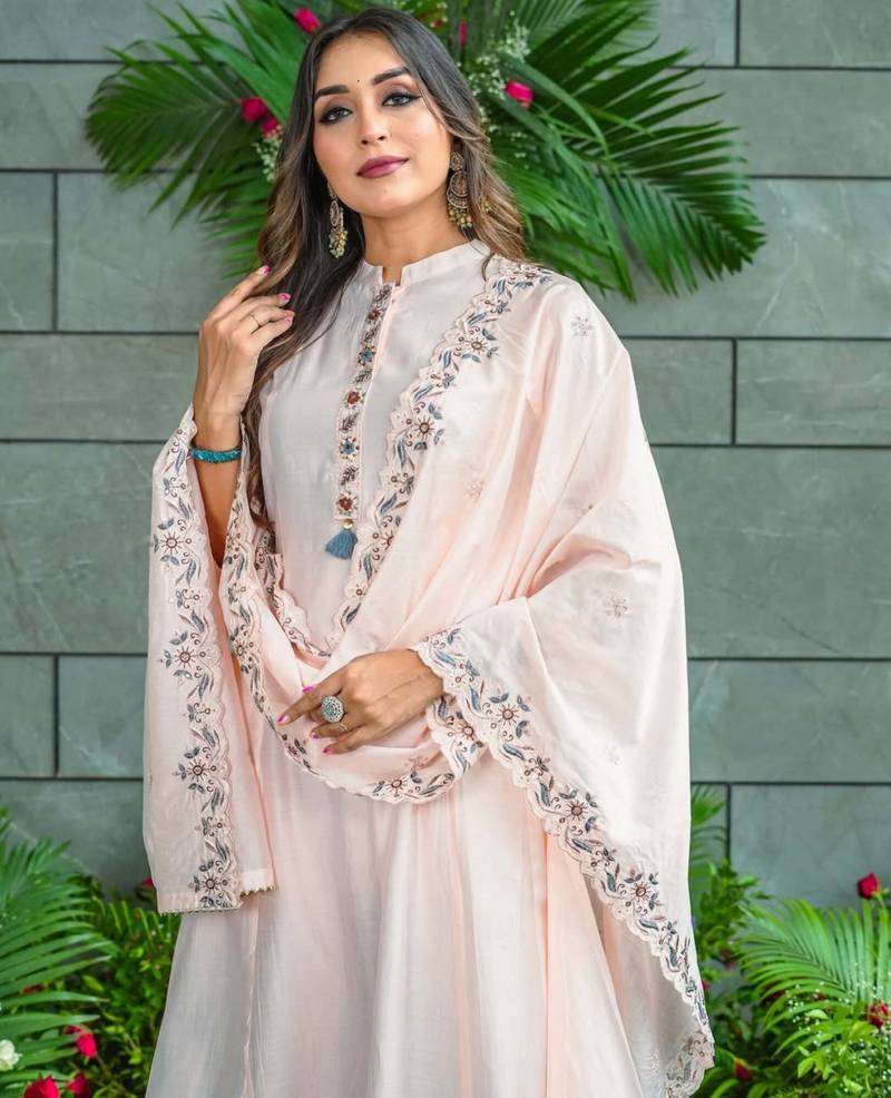 Off white color muslin fabric beautiful partywear dress for girls