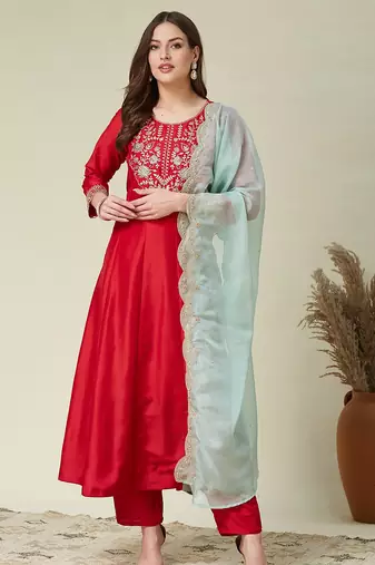 Pink color vichitra fabric beautiful partywear dress for girls