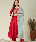 Pink color vichitra fabric beautiful partywear dress for girls