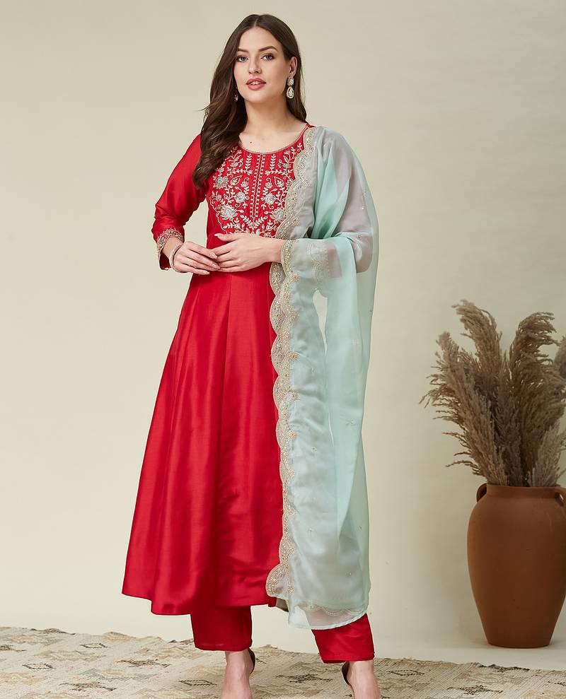 Pink color vichitra fabric beautiful partywear dress for girls