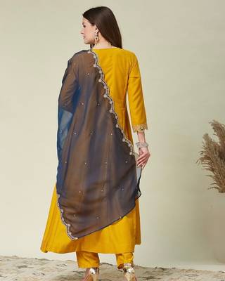 Yellow color vichitra beautiful partywear dress for girls 2