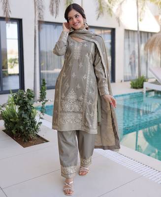 Grey color beautiful ho silk stylish ceremonial attire 1