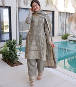 Grey color beautiful ho silk fabric stylish ceremonial attire