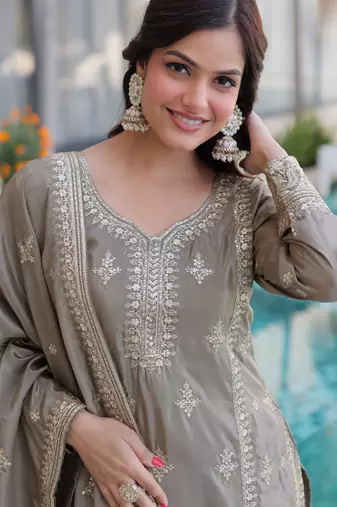 Grey color beautiful ho silk stylish ceremonial attire