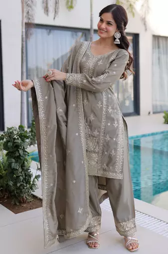 Grey color beautiful ho silk stylish ceremonial attire