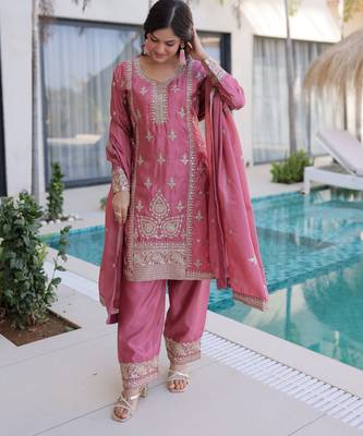Pink color beautiful ho silk stylish ceremonial attire 1