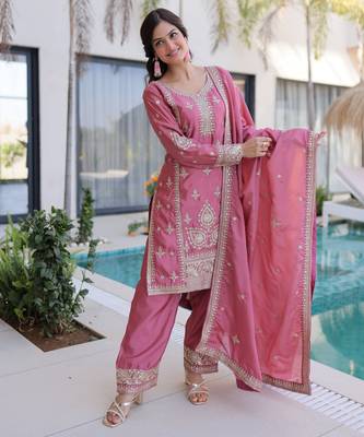 Pink color beautiful ho silk stylish ceremonial attire 4