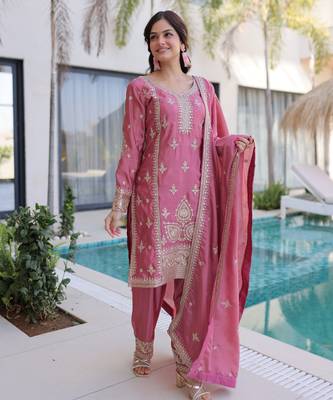 Pink color beautiful ho silk stylish ceremonial attire 5