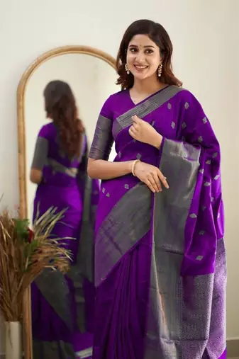 Purple soft silk blend banarasi jacuard work designer saree with blouse