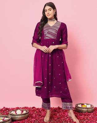 Purple color silk blended partywear ceremonial suit 1
