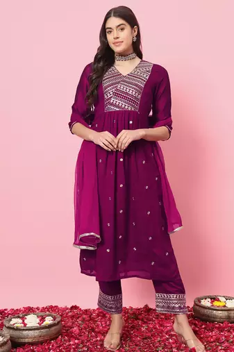 Purple color silk blended ethnic partywear ceremonial suit