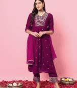 Purple color silk blended ethnic partywear ceremonial suit