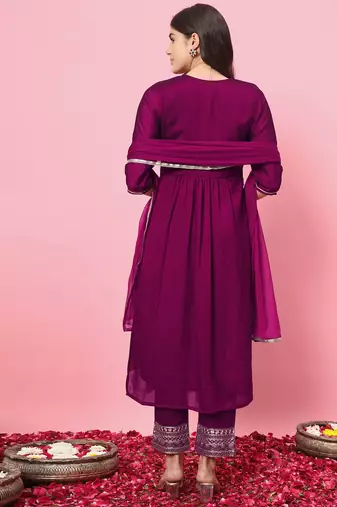 Purple color silk blended partywear ceremonial suit