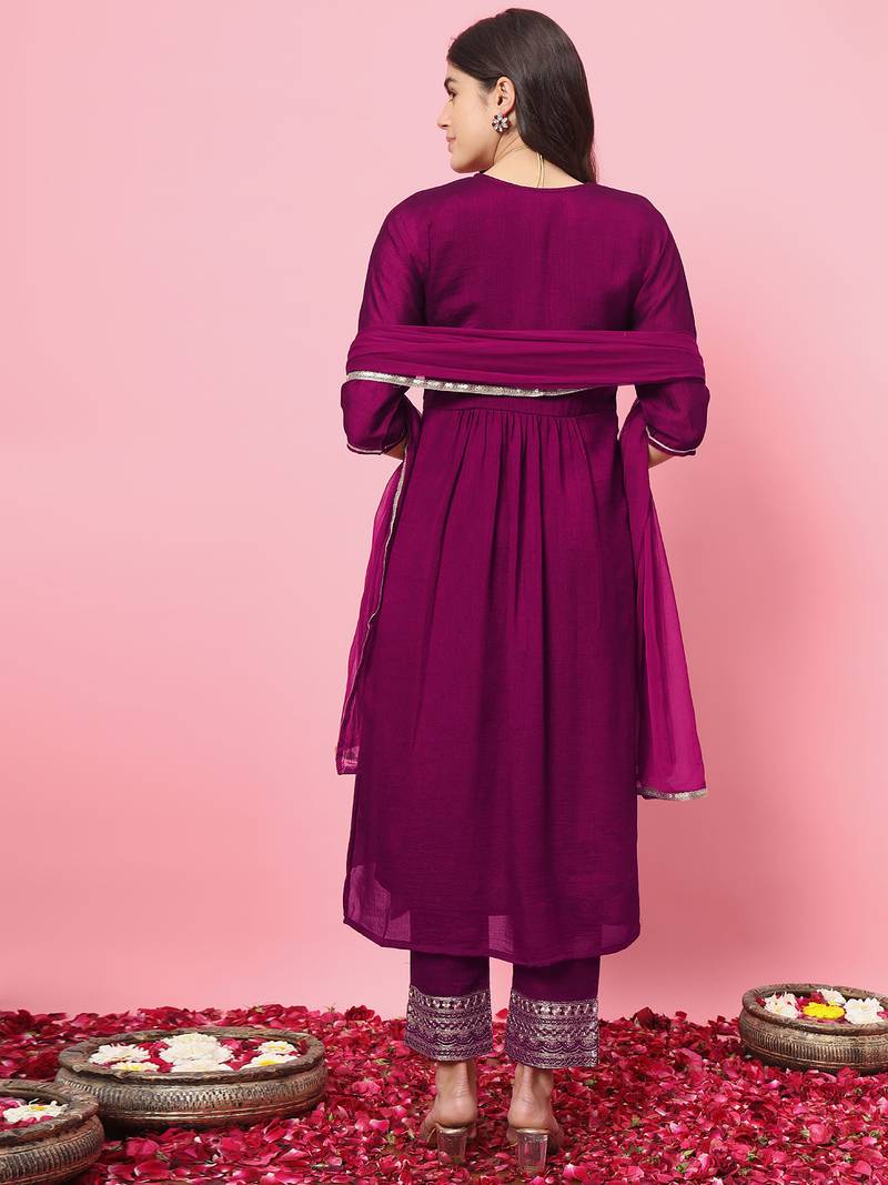 Purple color silk blended ethnic partywear ceremonial suit