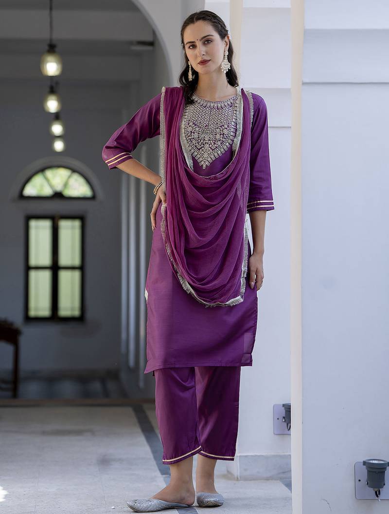 Magenta color silk blended ethnic partywear ceremonial suit