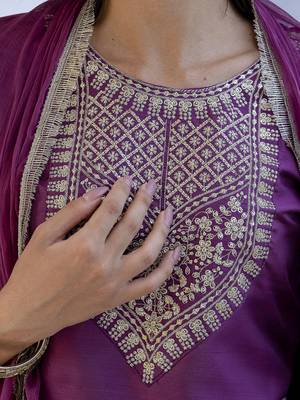Magenta color silk blended partywear ceremonial suit 3