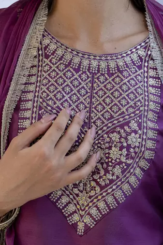 Magenta color silk blended partywear ceremonial suit