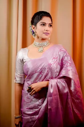 Pink soft silk blend banarasi jacuard work designer saree with blouse