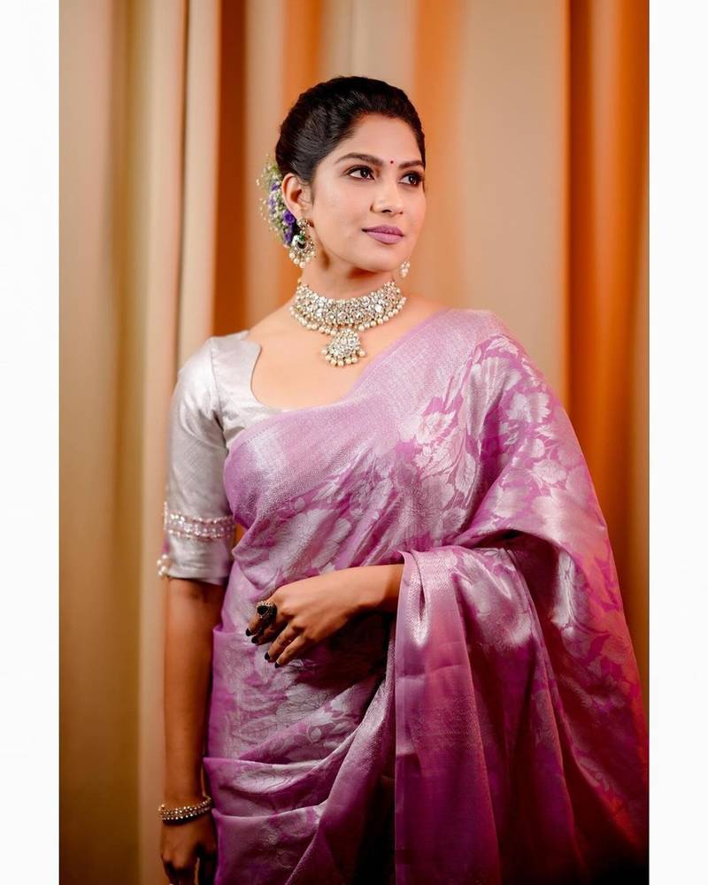 Pink soft silk blend banarasi jacuard work designer saree with blouse