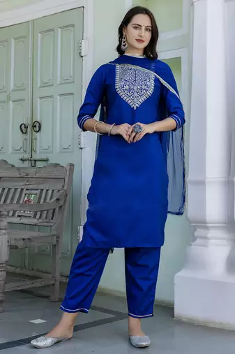Royal blue color silk blended ethnic partywear ceremonial suit