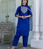 Royal blue color silk blended ethnic partywear ceremonial suit