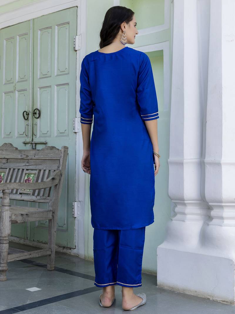 Royal blue color silk blended ethnic partywear ceremonial suit