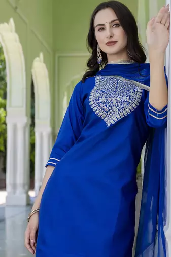 Royal blue color silk blended partywear ceremonial suit