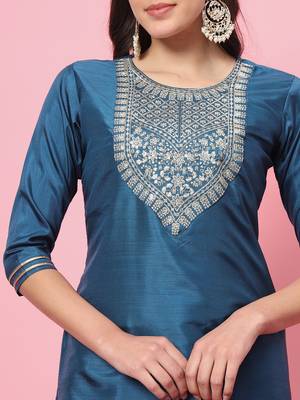Teal color silk blended partywear ceremonial suit 3