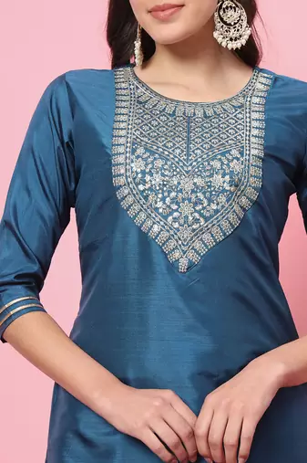 Teal color silk blended partywear ceremonial suit