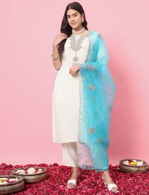 White color silk blended partywear ceremonial suit 1