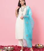 White color silk blended ethnic partywear ceremonial suit