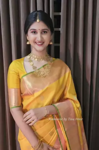 Yellow soft silk blend banarasi jacuard work designer saree with blouse