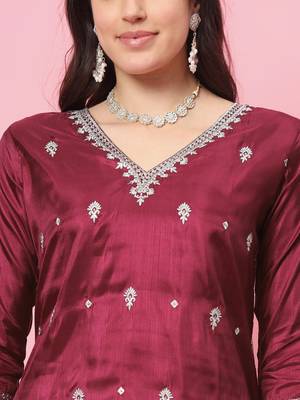 Cherry red color silk blended partywear ceremonial suit 3