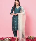 Green color silk blended ethnic partywear ceremonial suit