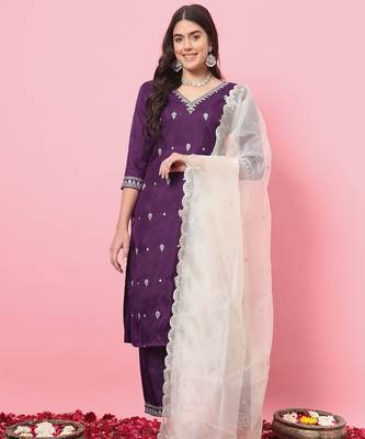 Purple color silk blended partywear ceremonial suit 1