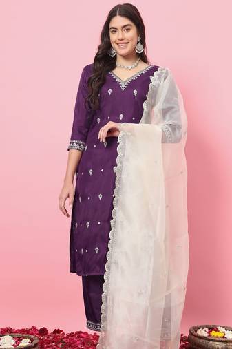 Purple color silk blended ethnic partywear ceremonial suit