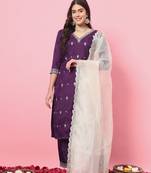 Purple color silk blended ethnic partywear ceremonial suit