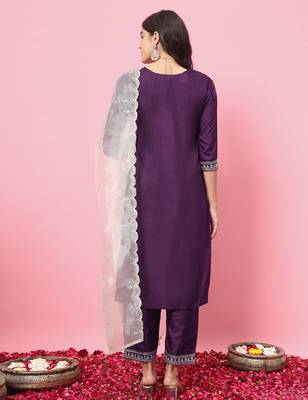 Purple color silk blended partywear ceremonial suit 2