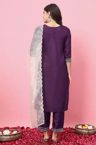Purple color silk blended partywear ceremonial suit